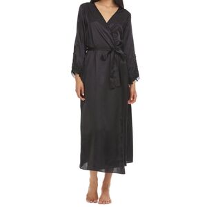 Flora by Flora Nikrooz Women's Stella Charmeuse Venise Trim Maxi Robe Black L/XL